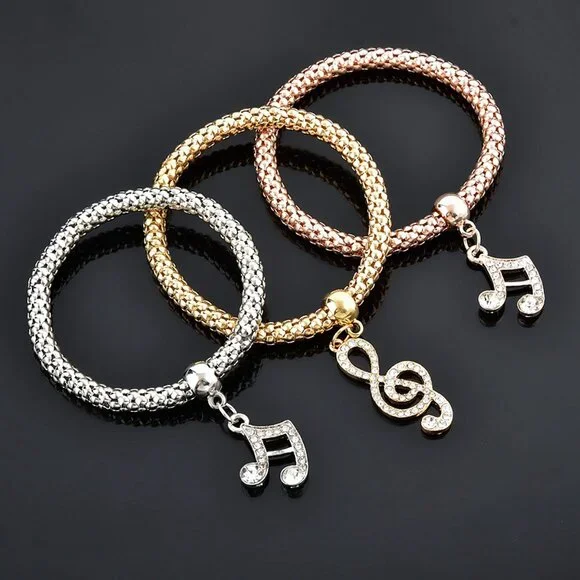 Tri-Tone Musical Charm Bracelet Set – Treble Clef & Notes - Picture 6 of 7